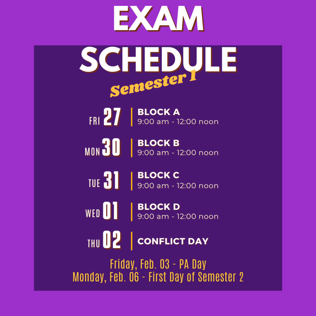 Semester 1 Exam Schedule