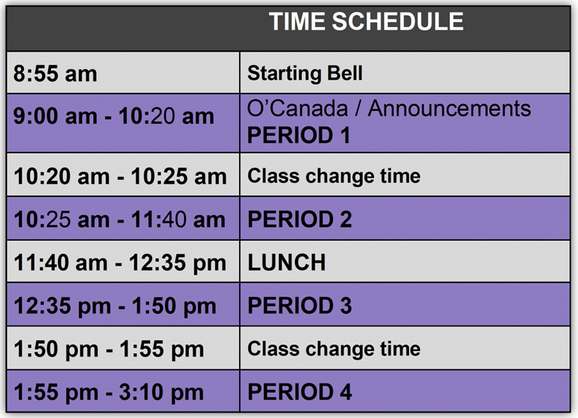 EDHS DAILY SCHEDULE
