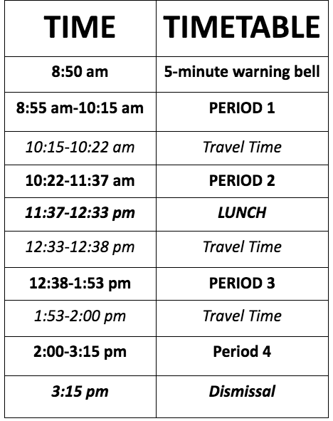 Daily Schedule 2022