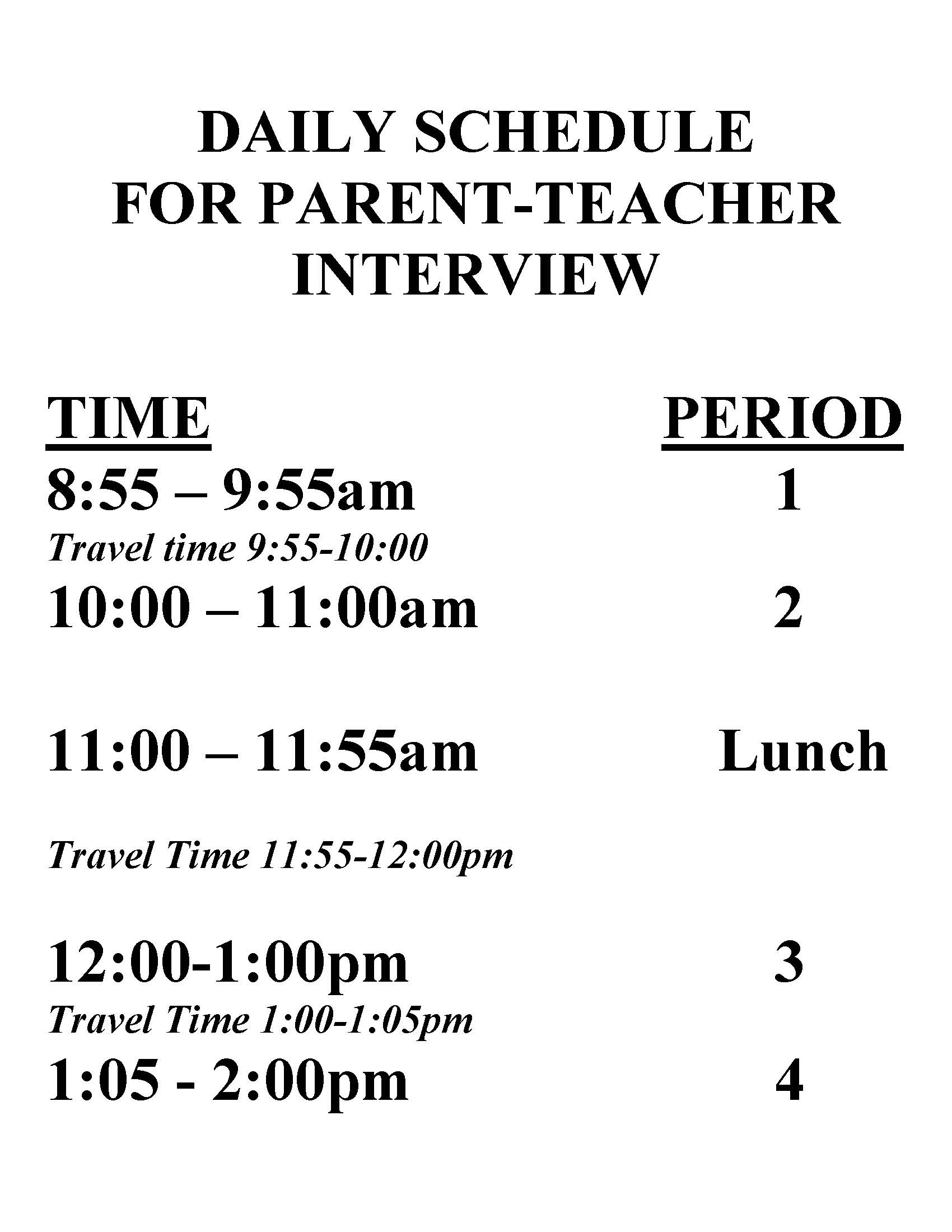 Parent Teacher Interviews Class Schedule 2024