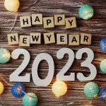 Happy New Year Decorate Led Cotton Ball Wooden Background 227265567