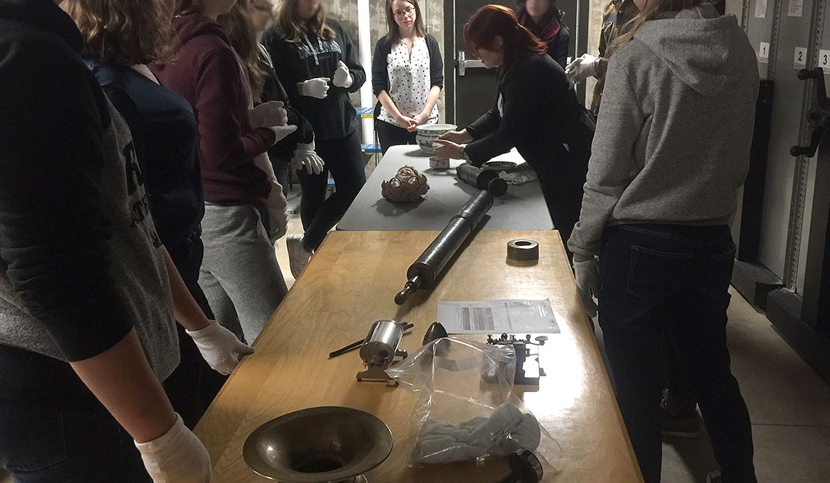 SHSM Arts and Culture students learn about curatorial techniques at the Guelph Civic Museum on Oct. 25, 2017.