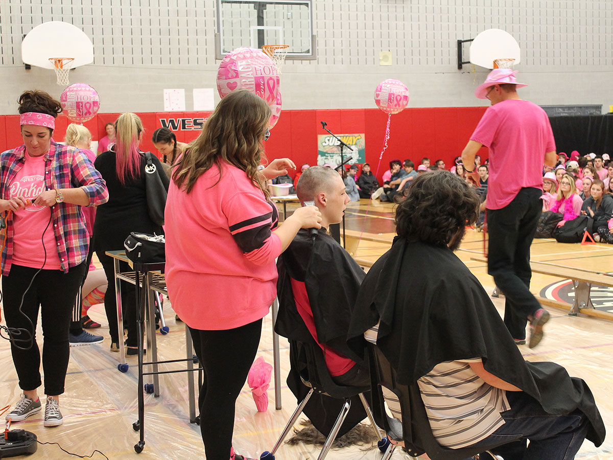 Students get their heads shaved at the Pink Day fundraiser on Nov. 3, 2017.