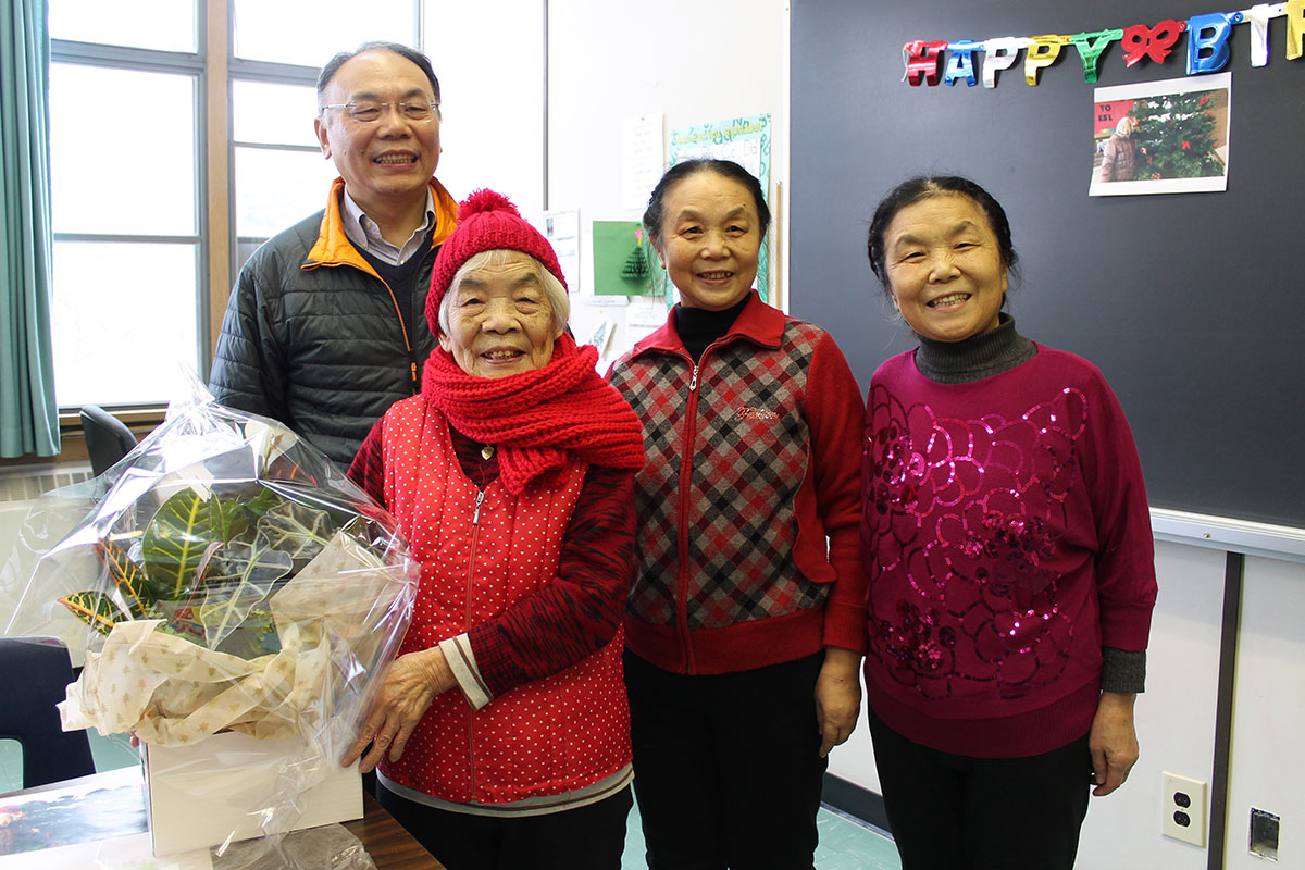 On Dec. 11, 2017, staff and students celebrated the 91st birthday of Zhen, the oldest learner in the Adult ESL program.