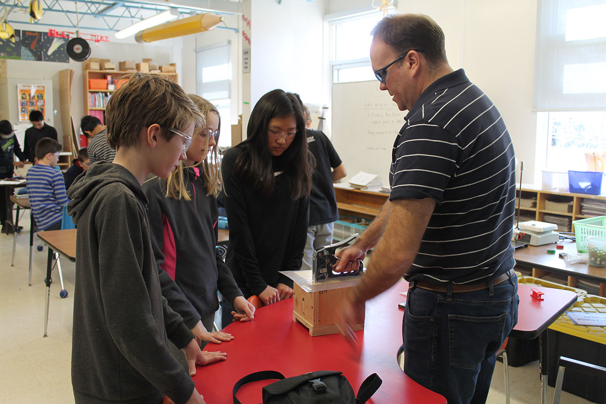 Students at Waverley Drive PS are building bee boxes to assist University of Guelph research, March 2018.