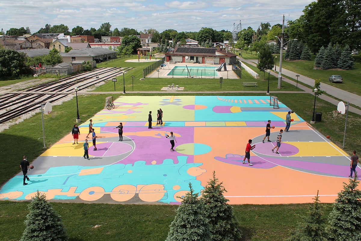 In May/June 2018, students from Norwell DSS's Life Skills Program designed and painted a large-scale basketball court mural on a public court near the school.