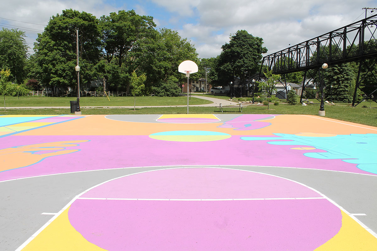 In May/June 2018, students from Norwell DSS's Life Skills Program designed and painted a large-scale basketball court mural on a public court near the school. 