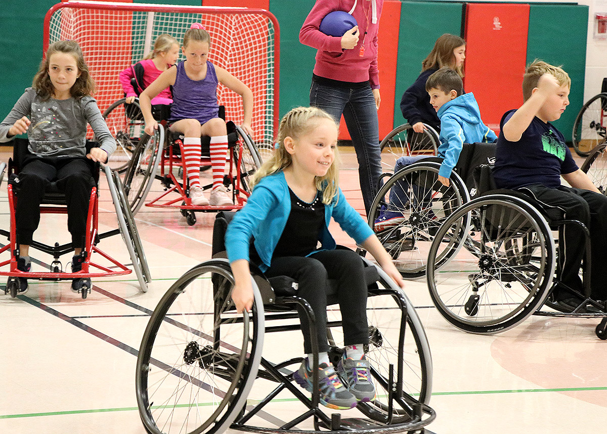 On Nov. 13, 2019, students at Alma Public School tried the UGDSB's Patrick Anderson Wheelchair Basketball program.