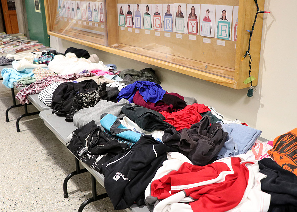 Donated clothing and books are pictured at the GCVI clothing and book swap on Dec. 9, 2019.