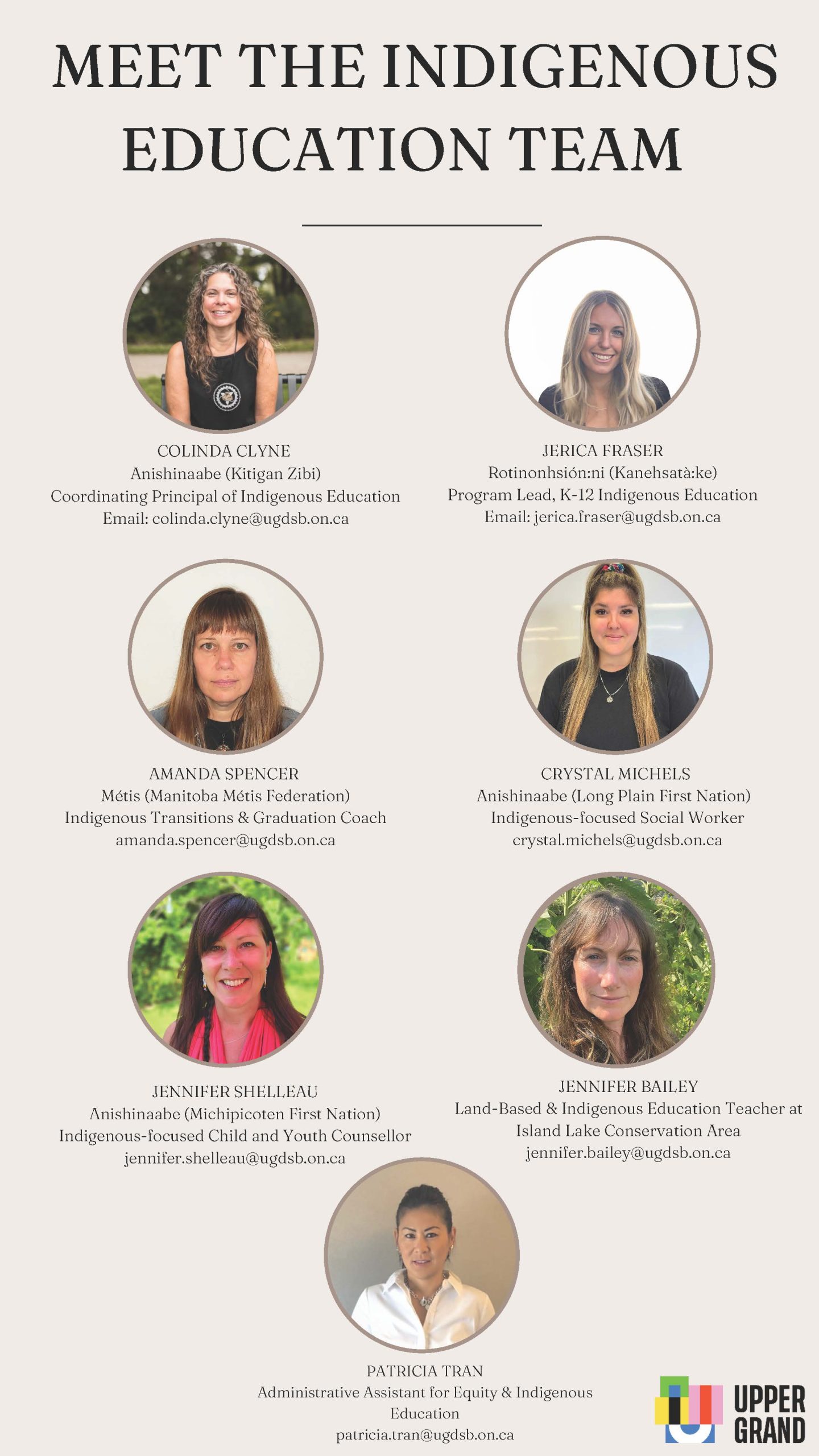Meet The Indigenous Education Team - photos and contact info for the team. 