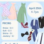 This flyer features formal wear with caption dating the time, place and prices of Suit and Dress Drive.